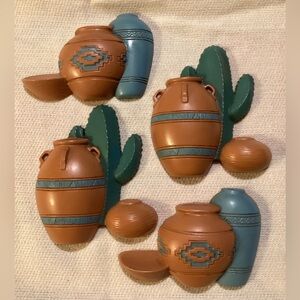 Southwestern Burwood MCM (1993) Brown & Teal Wall Accents with Cactus & Pottery
